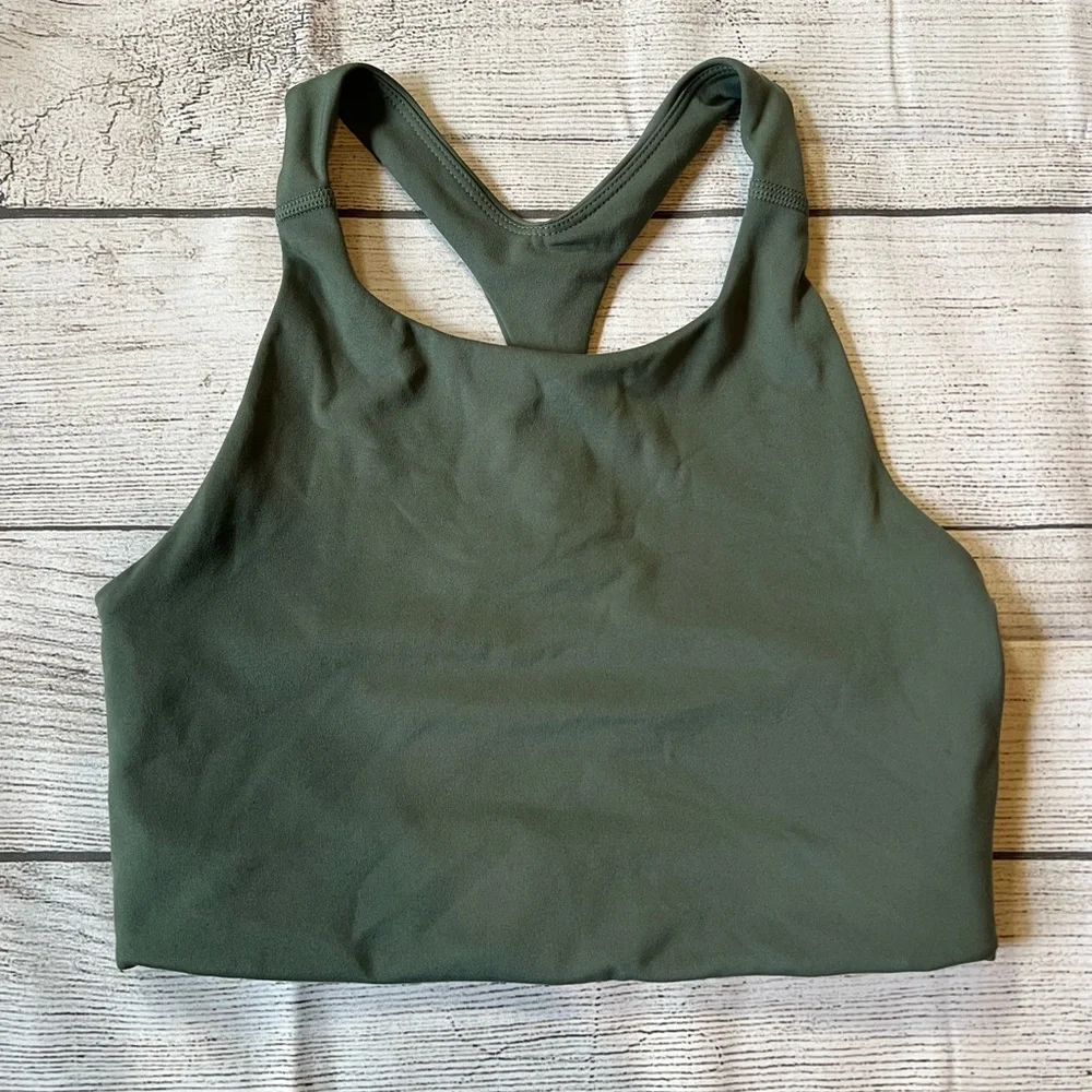 Girlfriend Collective Halter Racerback Sports Bra Green Size Small